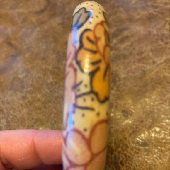 Vintage L & P Design of Denmark Wooden Floral Bangle Bracelet - Picture 2 of 4